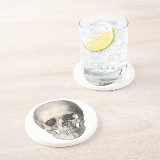  humane anatomische schedel, Halloween Skeleton Zandsteen Onderzetter (Zijkant)