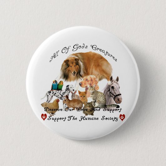 Humane Society All God's creures Animal Support Ronde Button 5,7 Cm (Voorkant)