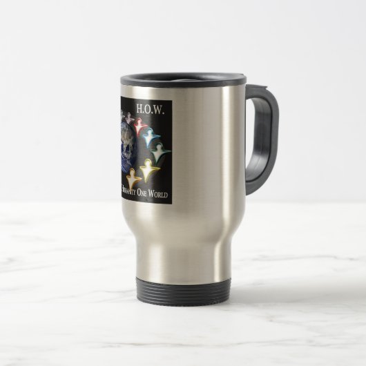 Humanitaire One World Travel Mug Reisbeker (Voorkant rechts)