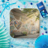 Humanity Symbolic Graffiti On Brick Wall Mural Papieren Bordje (Feest)