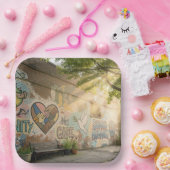 Humanity Symbolic Graffiti On Brick Wall Mural Papieren Bordje (Feest)