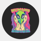 Humans Aren't Real - Funny Comic Style Alien Outer Ronde Sticker (Voorkant)