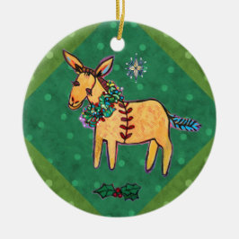 Humble Donkey op Manger Kerstmis Keramisch Ornament