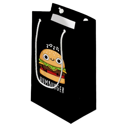 Humburger Funny Humming Burger Pun Dark BG Klein Cadeauzakje (Voorkant Gekanteld)