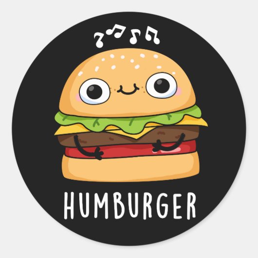 Humburger Funny Humming Burger Pun Dark BG Ronde Sticker (Voorkant)