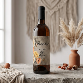 Humeurig Boho Terracotta Bloemig Goud Spat Waterfe Wijn Etiket