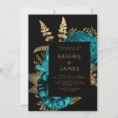 Humeurig Donker Bloemmotief Turquoise Goud QR Code Kaart (Voorkant)