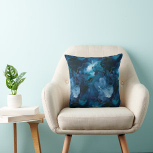 Humeurig donker turkooisblauw aquarel marmer kussen