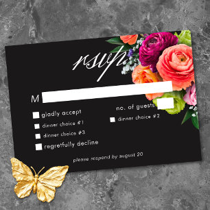 Humeurig Luxe Bloemrijke Levendige Roze Zwarte Bru RSVP Kaartje