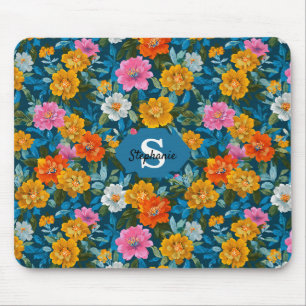 Humeurig Magenta Geel Bloemmotief Donker Teal Muismat