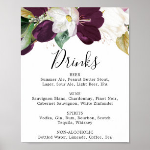 Humeurig Paarse Bloemen Huwelijksdranken Menu Bord Poster