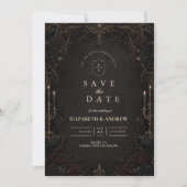 Humeurig Paarse Victoriaanse Goth Huwelijk Save The Date (Voorkant)