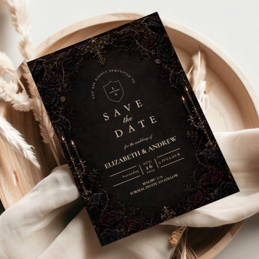 Humeurig Paarse Victoriaanse Goth Huwelijk Save The Date