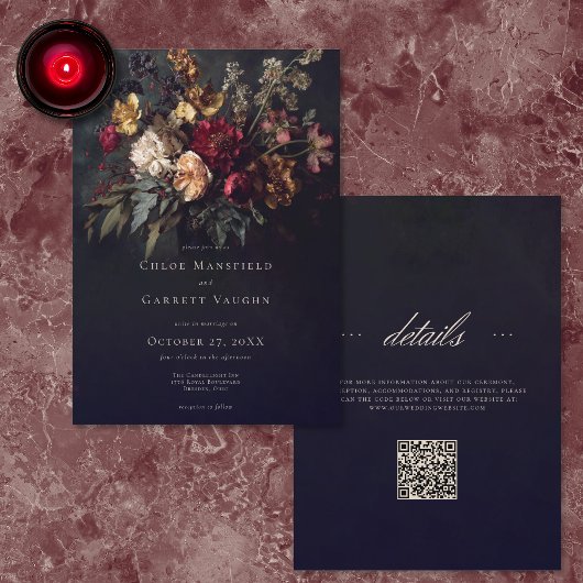 Humeurig Romantisch Donker Bloemig Gotische QR-cod Kaart