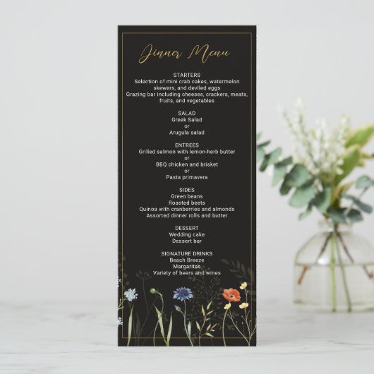 Humeurig Wilde Bloem Boho Botanisch Menu Kaart (Staand voorkant)