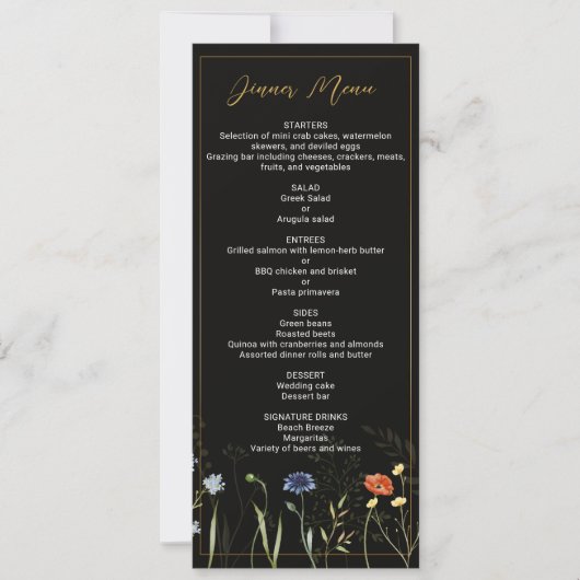 Humeurig Wilde Bloem Boho Botanisch Menu Kaart (Voorkant)