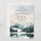 Humeurige Aquarel Bergen Dennenbos Bruiloft Kaart (Voorkant)