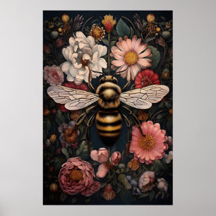 Humeurige Bij In Donkere Bloem, Hommelprint, Wild Poster