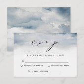 Humeurige Blauwe Aquarel Trouw RSVP antwoordkaart (Voorkant / Achterkant)