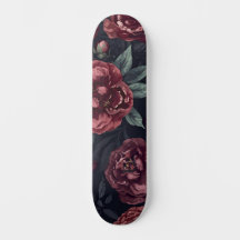Humeurige Bloemen Waterverf Donkerrood Patroon