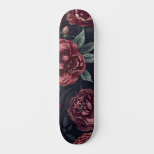 Humeurige Bloemen Waterverf Donkerrood Patroon Persoonlijk Skateboard