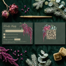 Humeurige Bloemendiepe Groene QR Code Huwelijksrea