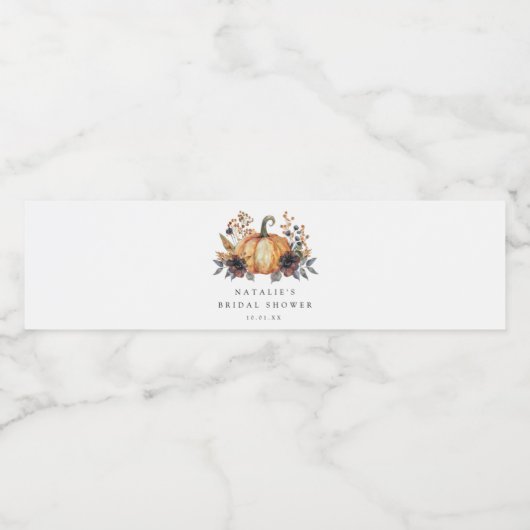 Humeurige Bruiloftsborrel Bloemstuk voor de Herfst Waterfles Etiket (Enkel label)