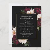 Humeurige Burgundy Blush Bloemencode QR Wedding Kaart (Voorkant)