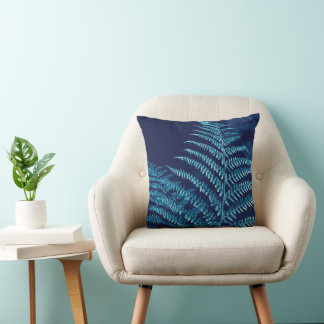 Humeurige Cyaan en Blauwe Varens Cyanotype Geïnspi Kussen