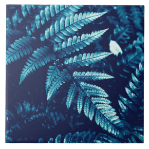 Humeurige Cyaan en Blauwe Varens Cyanotype Geïnspi Tegeltje