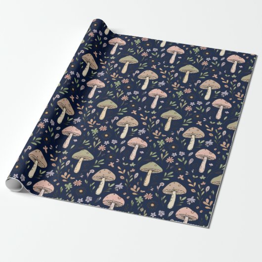 Humeurige Donkerblauwe Schimmel Naadloos Patroon Cadeaupapier (Uitgerold)