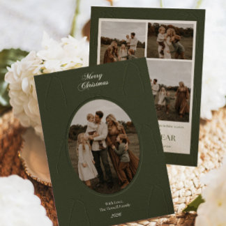 Humeurige donkergroene familiefoto kerstkaarten feestdagenkaart