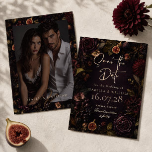Humeurige Donkerrode Bloemige Botanische Save The Date