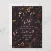 Humeurige Donkerrode Bloemige Botanische Save The Date (Voorkant)