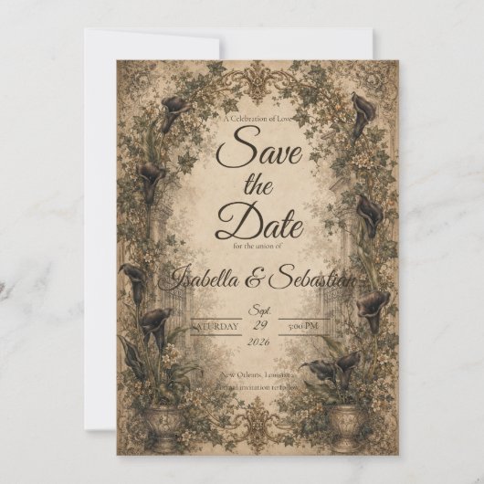 Humeurige Gotische Botanische Bruiloft Save The Date (Voorkant)
