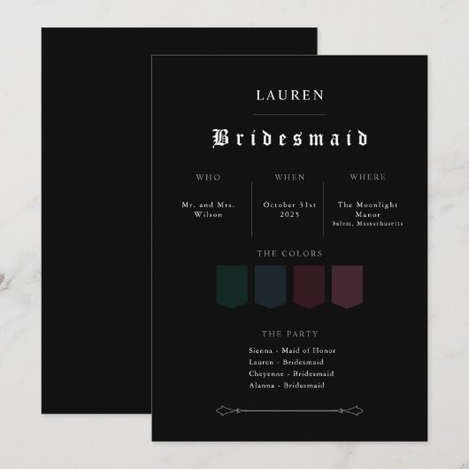 Humeurige gotische bruidsmeisje voorstel uitnodigi kaart (Voorkant / Achterkant)