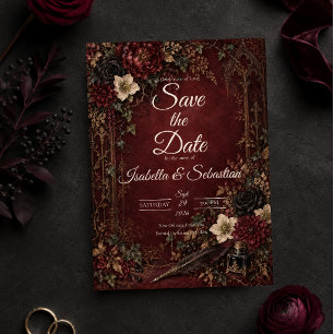 Humeurige Gotische Donkere Academische Bruiloft Save The Date