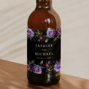 Humeurige Gotische Paarse Bloemige Bruiloft Bier Etiket