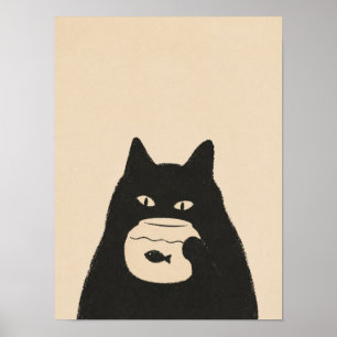 humeurige kat in een vissenkom poster