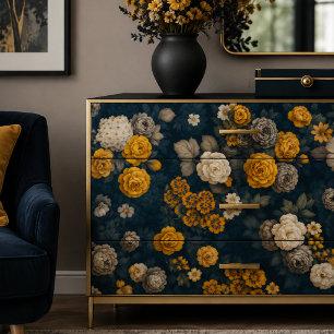 Humeurige marineblauwe en gouden botanische decoup tissuepapier