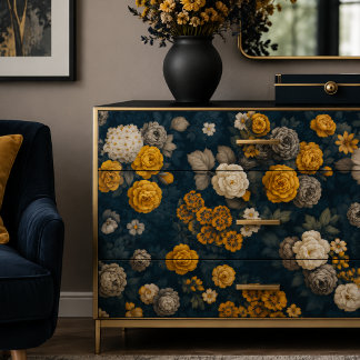 Humeurige marineblauwe en gouden botanische decoup tissuepapier