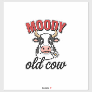 Humeurige Oude Koe Vintage Grappige Koe Shirt Ontw Sticker