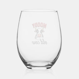 Humeurige Oude Koe Vintage Grappige Koe Shirt Ontw Wijnglas Zonder Voet