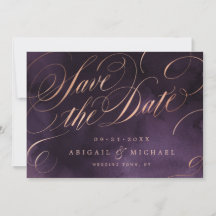 Humeurige paarse roze gouden kalligrafie save the