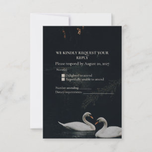 Humeurige Romantische Zwanen Bruiloft RSVP Kaart