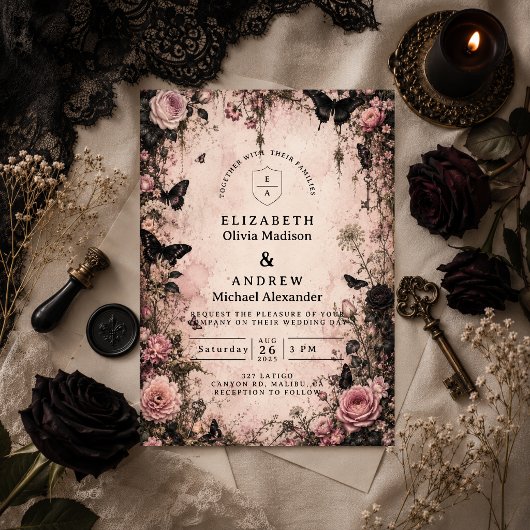 Humeurige Roze Goth Huwelijk Kaart