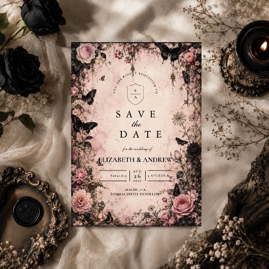 Humeurige Roze Goth Huwelijk Save The Date