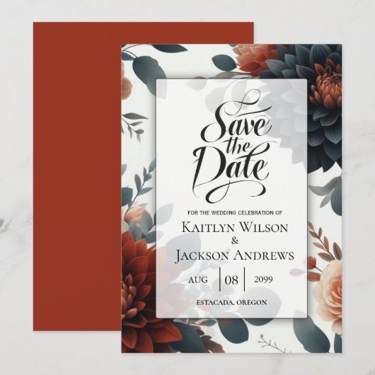 Humeurige Rustieke Herfst Bloemen Bruiloft Save The Date (Voorkant / Achterkant)