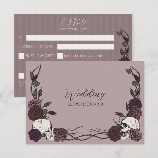 Humeurige Schedel Roos Mauve Bruiloft RSVP Save The Date (Voorkant / Achterkant)