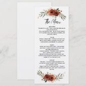 Humeurige Terracotta Bloem Boho Bruiloft Menu (Voorkant / Achterkant)